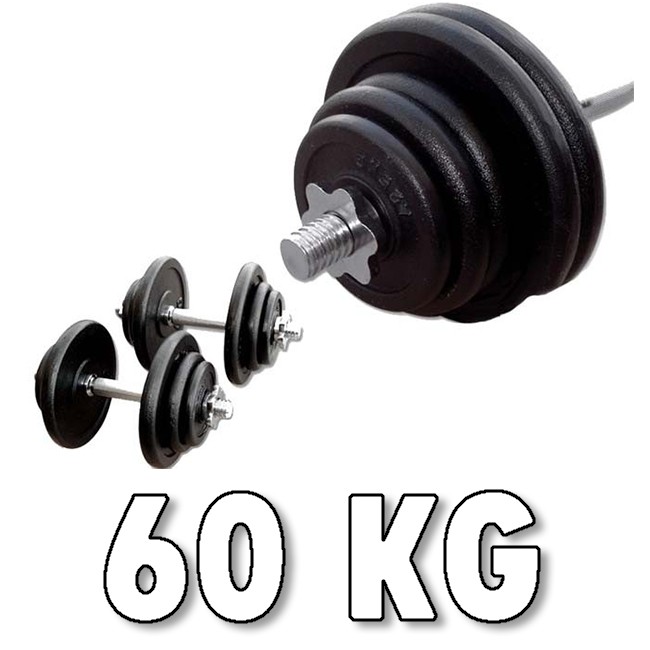 Rautainen käsipainosarja 60 kg suoralla tangolla