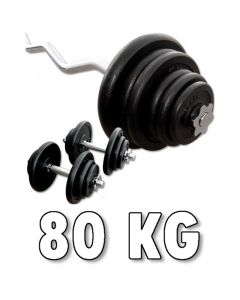 Rautainen käsipainosarja 80 kg mutkatangolla G-CHS-80