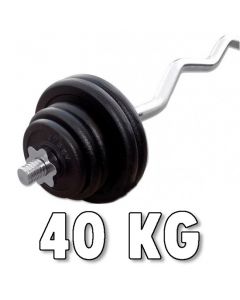 Rautainen levypainosarja 40 kg mutkatangolla G-SZS-40