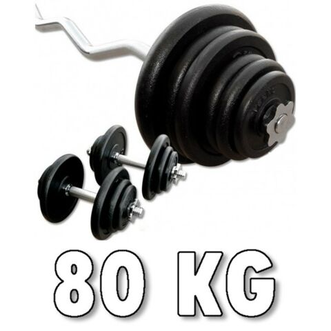 Rautainen käsipainosarja 80 kg mutkatangolla
