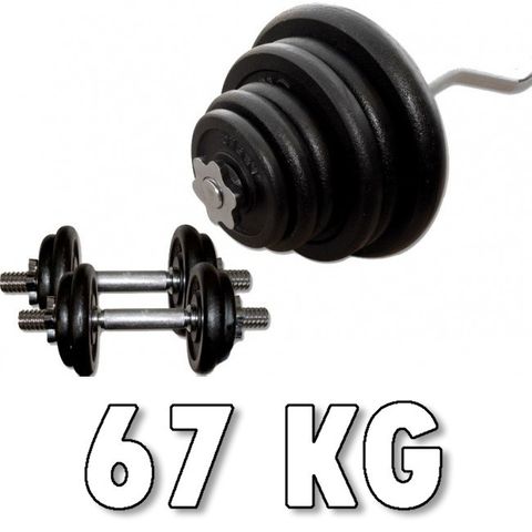 Rautainen käsipainosarja 67 kg mutkatangolla