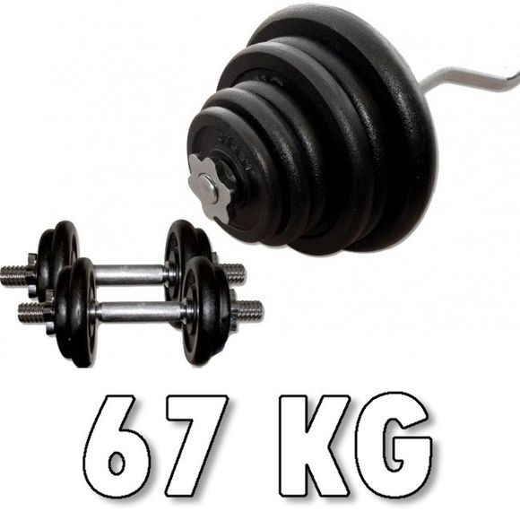 Rautainen käsipainosarja 67 kg mutkatangolla