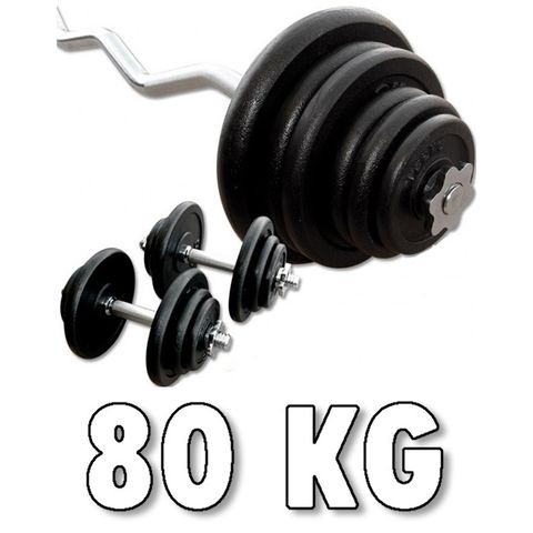 Rautainen käsipainosarja 80 kg mutkatangolla